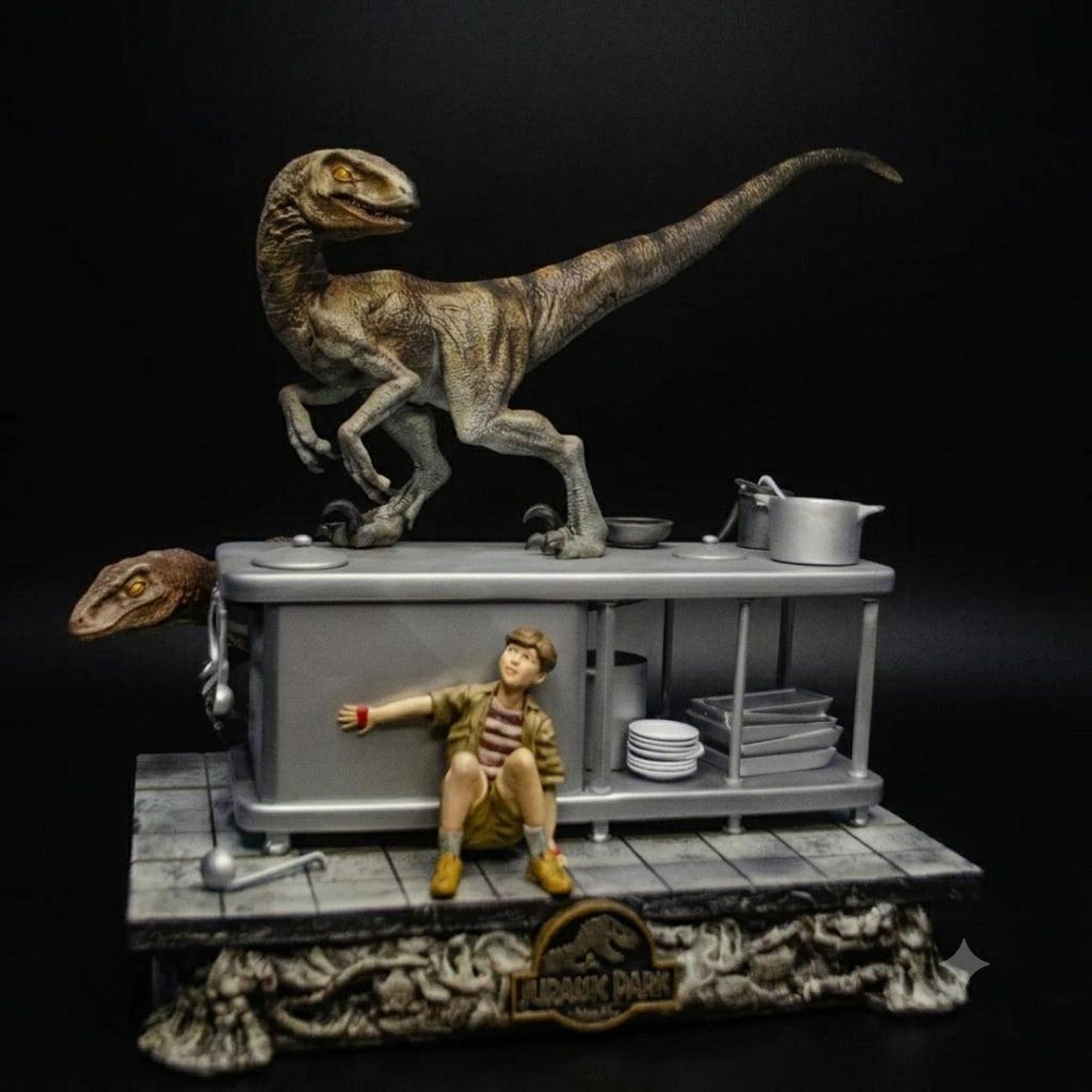 Diorama Velociraptor Cocina Jurassic Park